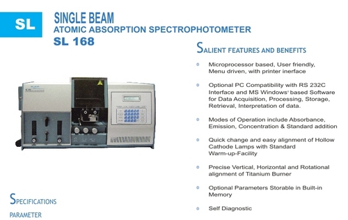 Single Beam Atomic Absorption Spectrophotometer - Durable Laboratory-Grade Materials, High-Level Precision, Semi-Automatic Operation, Compact PC Compatibility, Digital Display, Model No: SL 160