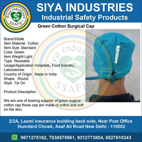 Cotton Surgical Cap - Standard Size, Green Color | Reusable, Light Weight, Unisex Design, Soft Fabric for Comfortable Use