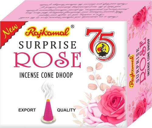 RAJKAMAL SURPRISE ROSE INCENSE CONE DHOOP - Traditional Indian Cone Incense, Wholesome Blend of Natural Herbs, Unique Fragrance Formulation 