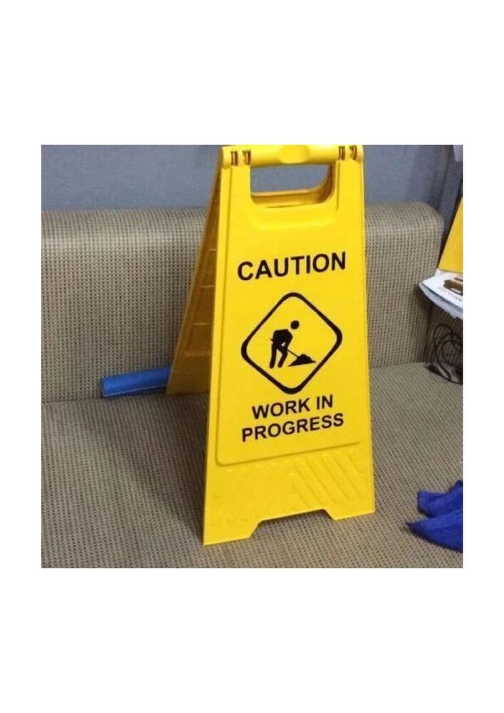 Sign Board Work in Progress - Plastic Material, Yellow Color | Direct Use on Floor, Durable Detergent Type for Outdoor Visibility